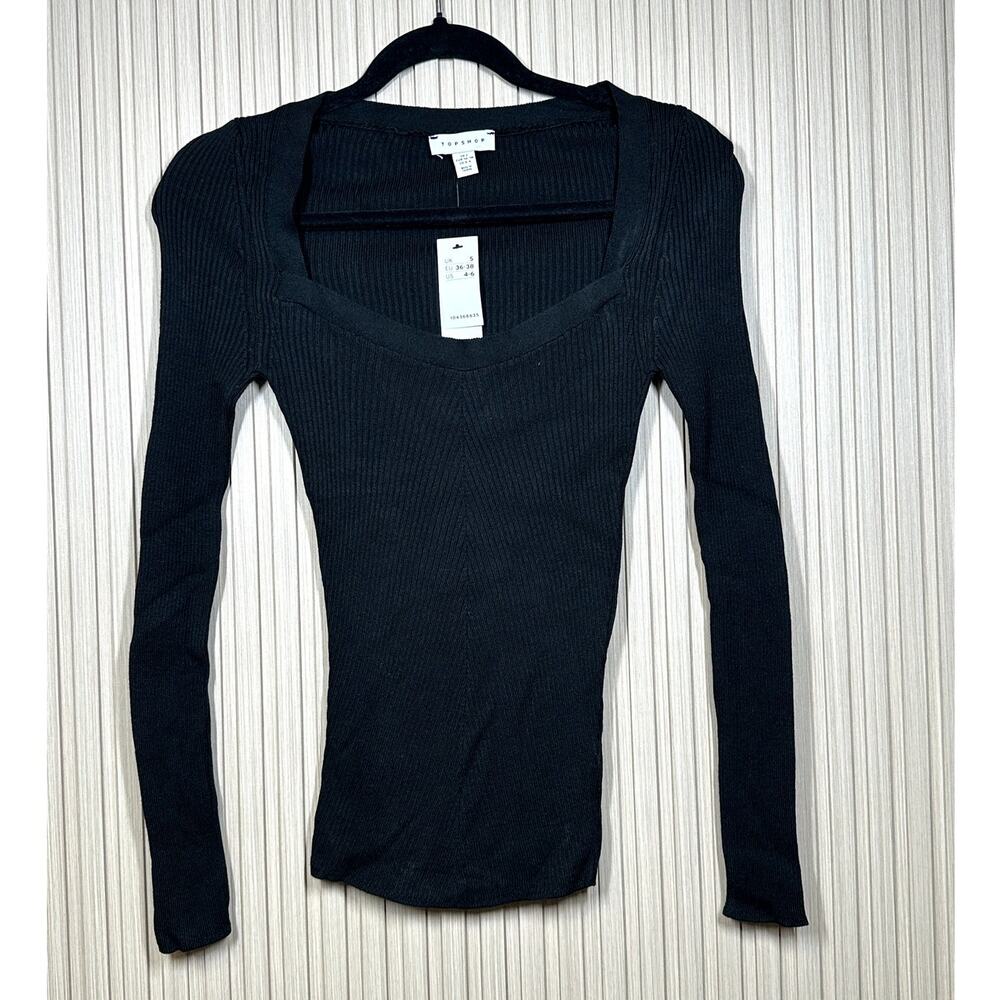 Topshop Black Sweater with Sweetheart Neck Size 4-6
